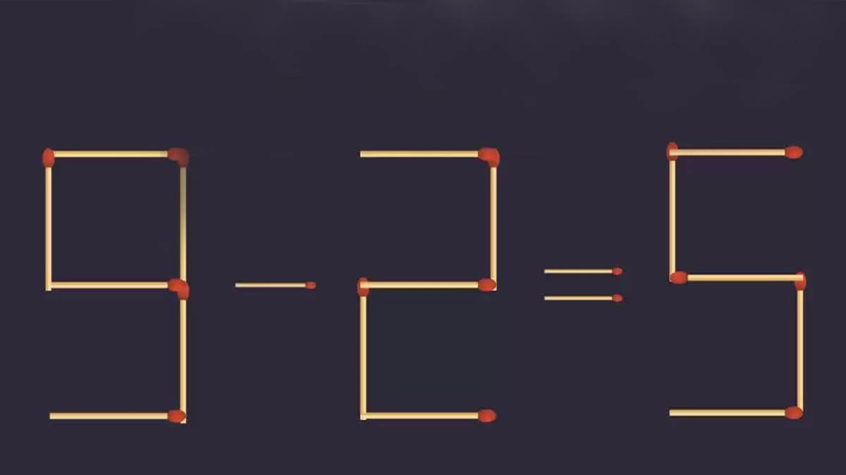 Casse-tête d’allumettes : testez vos capacités et corrigez l’équation mathématique 9-2 = 5 en ajoutant 2 bâtons