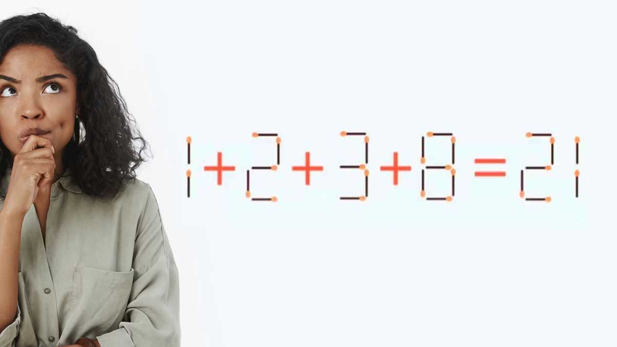 1 + 2 + 3 + 8 = 21 trouvez la tige à déplacer pour corriger ce défi d'allumettes, vous avez 20 secondes et 1 seul mouvement à faire